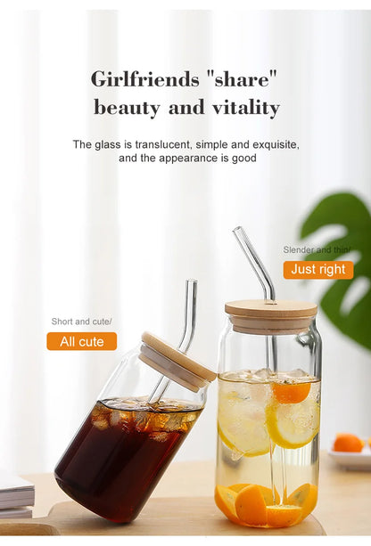 550ml/400ml Glass Cup With Lid and Straw Transparent Bubble Tea Cup Juice Glass Beer Can Milk Mocha Cups Breakfast Mug Drinkware