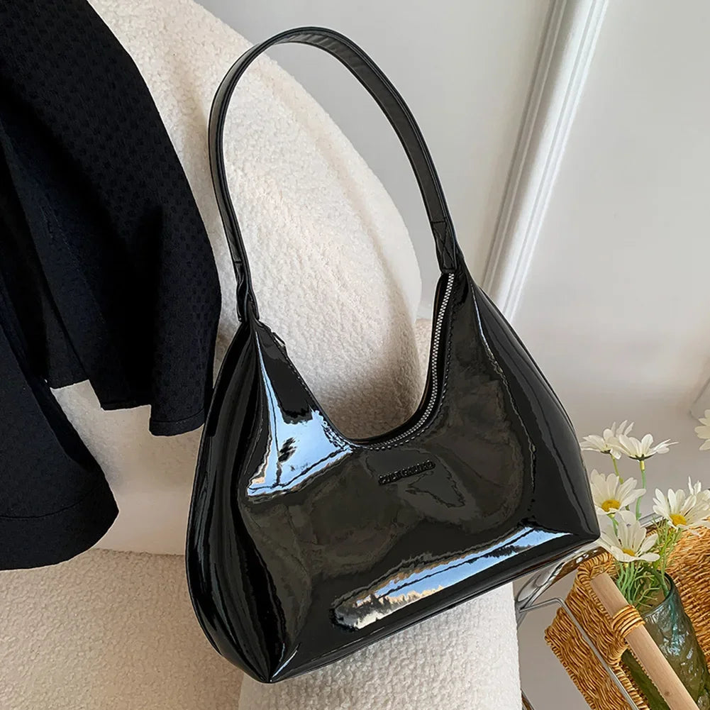 Leisure Sense Glossy 2024 Oceanic Early Spring New Patent Leather Fashion Light Luxury Shoulder Handheld Armpit Women's Bag