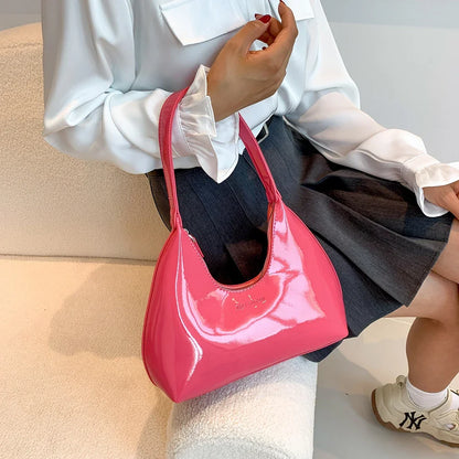 Leisure Sense Glossy 2024 Oceanic Early Spring New Patent Leather Fashion Light Luxury Shoulder Handheld Armpit Women's Bag