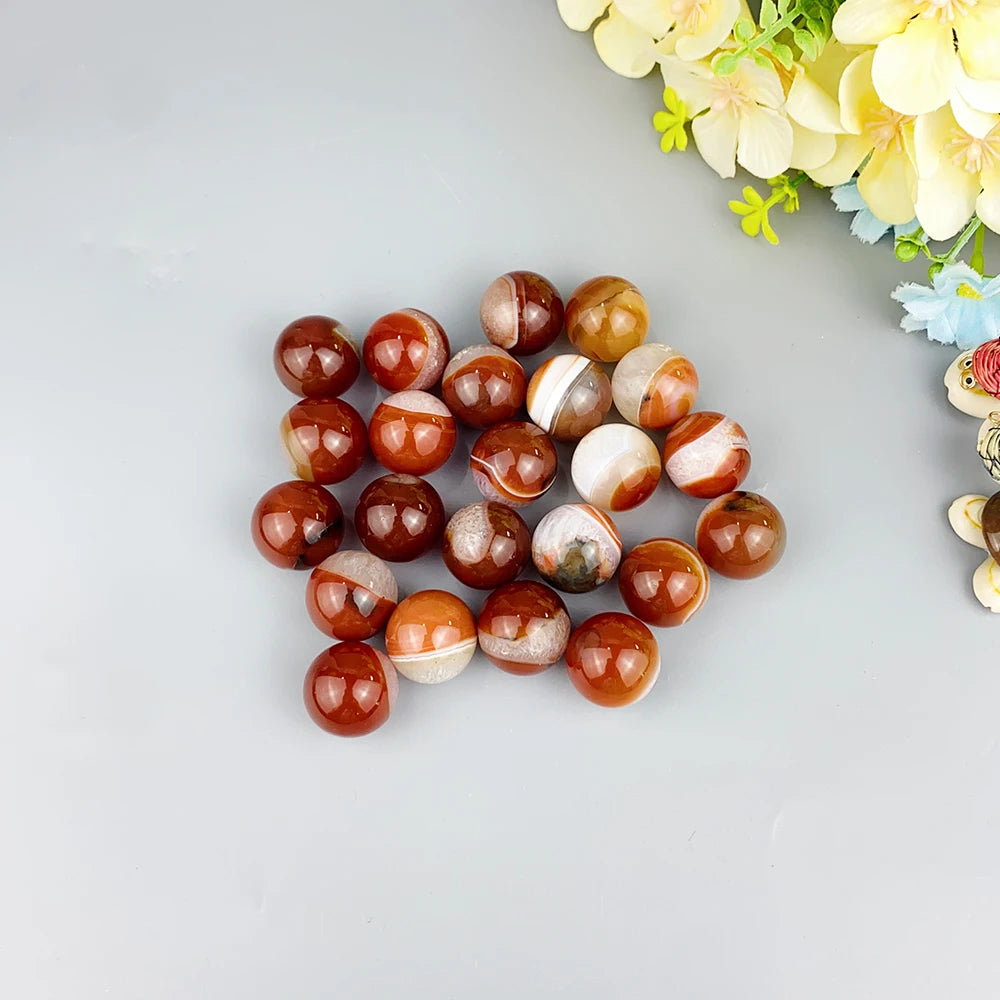 20mm Natural Crystal Carnelian And Clear Quartz Sphere Red Agate Stone Healing Reiki Ball Ornament Home Decoration DIY Gifts