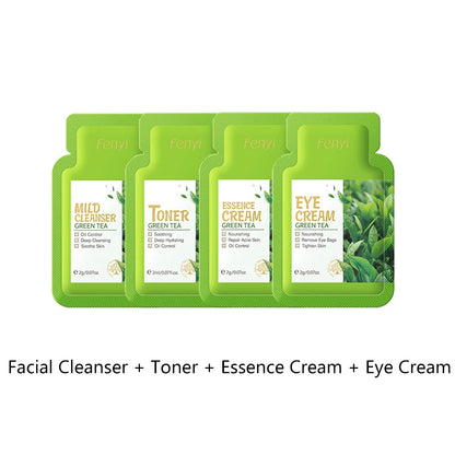 4pcs Green Tea Skin Care Sets Trial Pack Korean Cosmetics Acne Treatment Face Cream Eye Cream Face Care Set For Women Sakura Kit