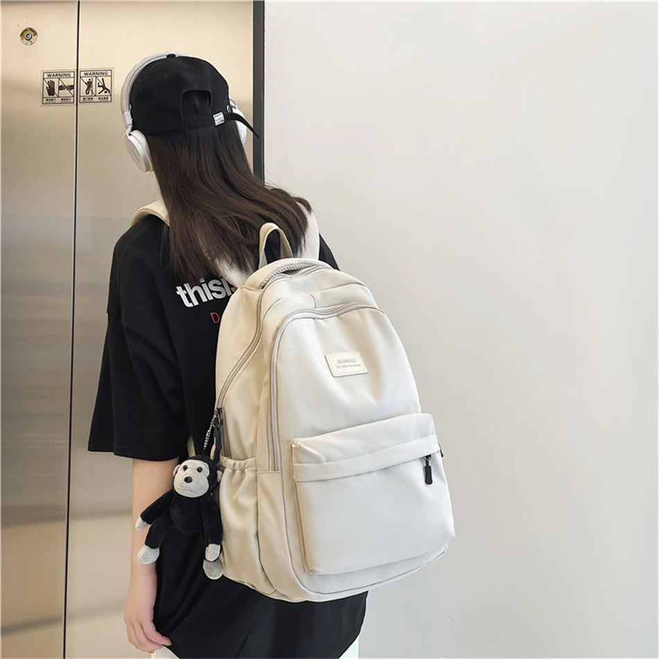 2024 New Solid Color Fashion Lady High Capacity Waterproof College Backpack Trendy Girls Laptop School Bags Girl Travel Book Bag