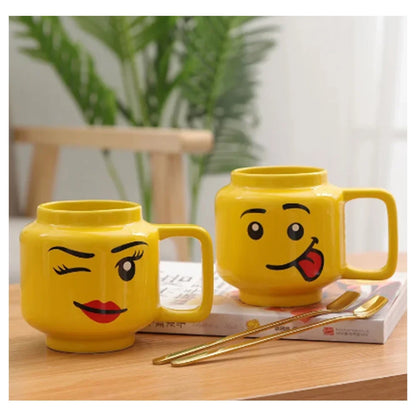 Cartoon Ceramic Mug Cup 250ML with Cute Impish Expression Figure Head Pattern Coffee Milk Tea Drinkware for Couple Friend Family