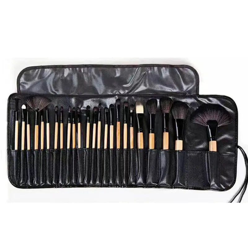 24 Pcs Female Professional Makeup Sets Cosmetics Brushes With Leather Bag Lip Brush Eye Shadow Brush Makeup Tools