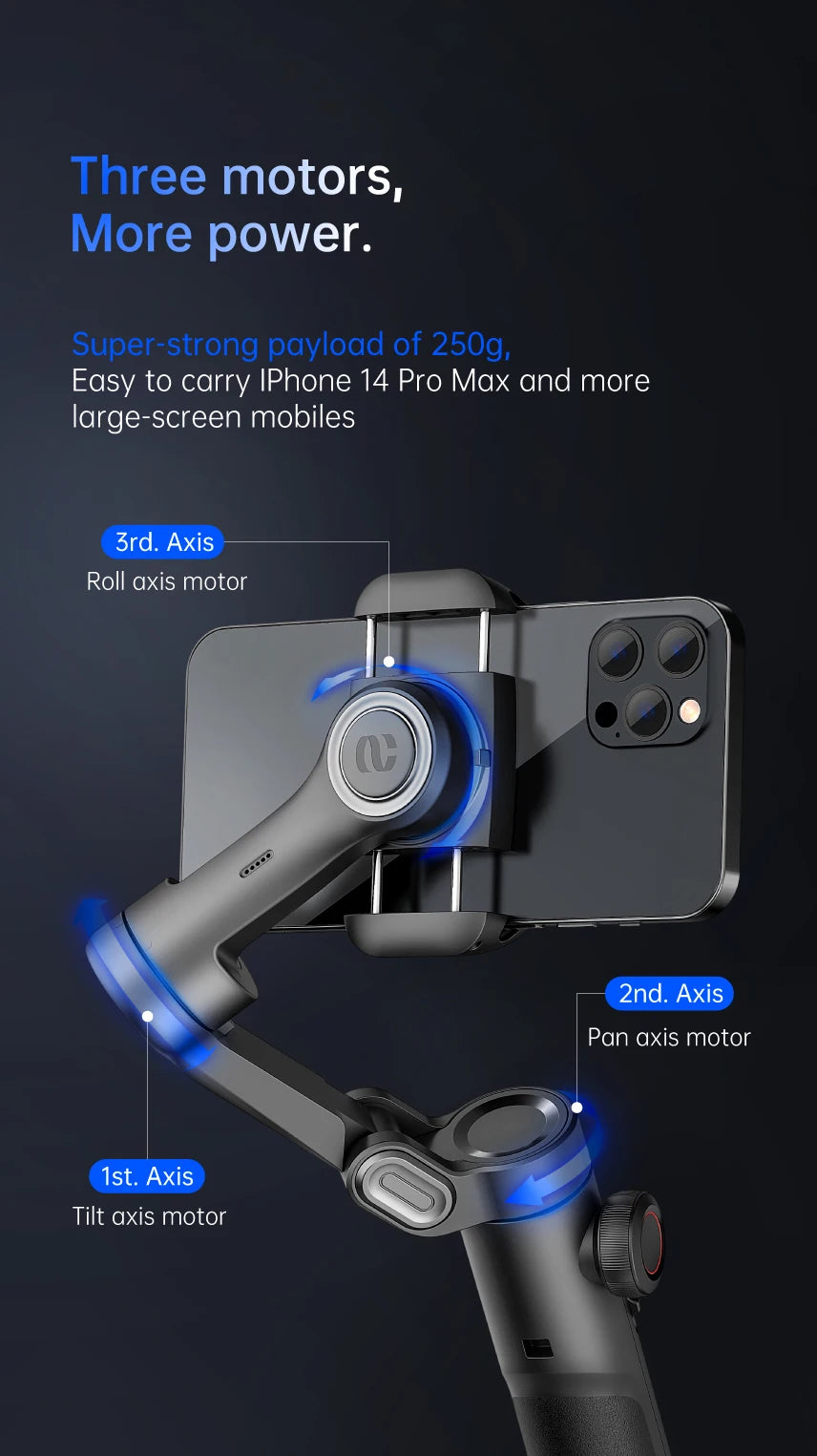 3-Axis Gimbal Stabilizer for Smartphone Foldable Handheld Phone Video Record Vlog Anti-Shake Stabilizer PTZ for iPhone Android