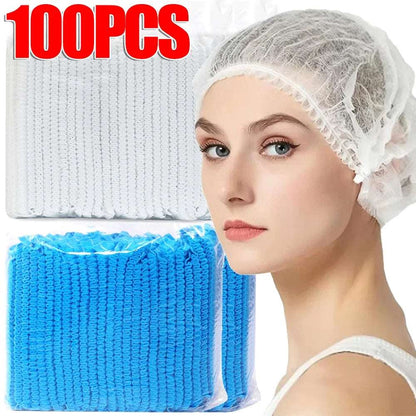 100-50pcs Non Woven Fabric Head Cover Disposable Stretch Net Hair Hat Bouffant Caps Cooking Dust Strip Hat For Kitchen Bathroom