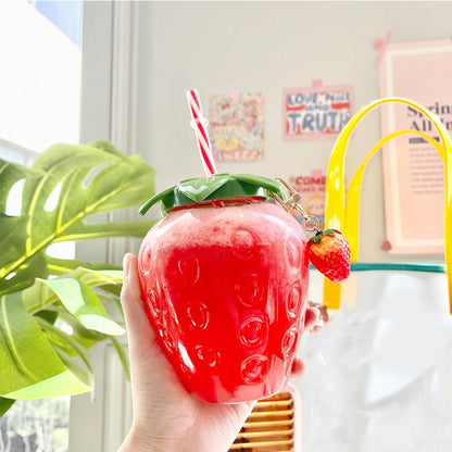 500 ml Water Bottle Cup With Straw Cute Strawberry Shape Leak-Proof Tumbler Juice Mug Drinking Tools Drinkware Photography Pops