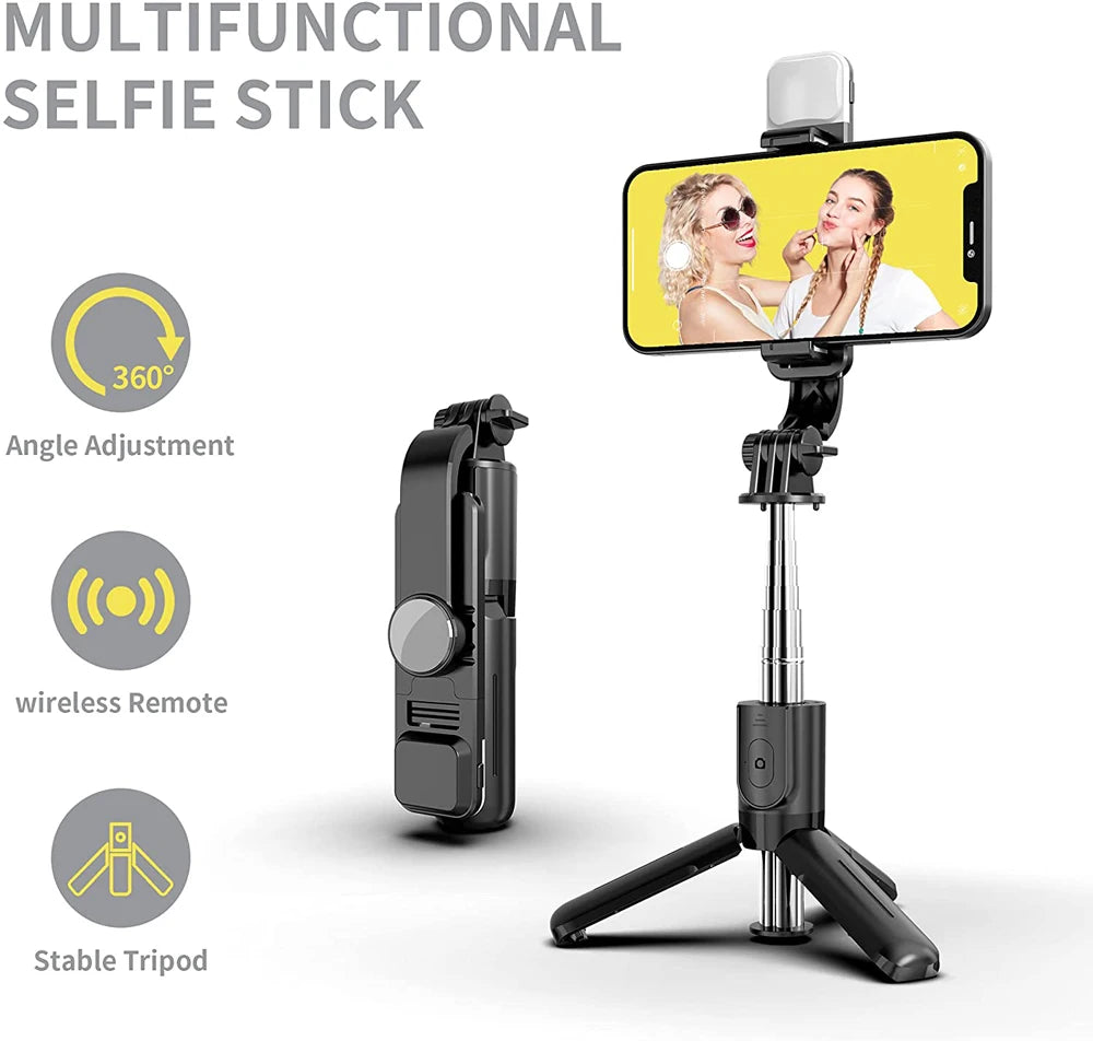 Wireless Bluetooth Selfie Stick Foldable Portable Tripod with Fill Light Shutter Remote Control for Android iPhone Smartphone