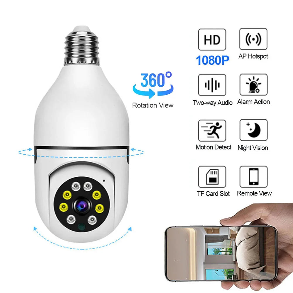 5G Wifi E27 Bulb Night Vision Camera Surveillance Full Color Automatic Human Tracking 4X Digital Zoom Video Security Monitor Cam