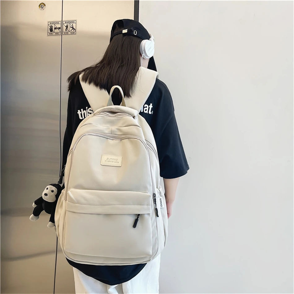 2024 New Solid Color Fashion Lady High Capacity Waterproof College Backpack Trendy Girls Laptop School Bags Girl Travel Book Bag