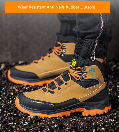 safety shoes man waterproof work safety sneakers high top boots anti puncture Work shoes steel toe working shoes with protection