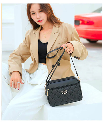 2024 Women's One Shoulder Small Square Handbag New Cross Border Foreign Trade Lingge PU Crossbody Versatile Small Messenger Bag