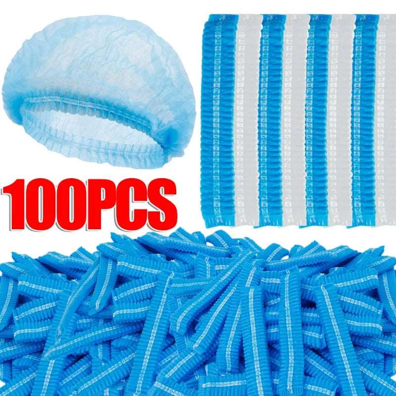 100-50pcs Non Woven Fabric Head Cover Disposable Stretch Net Hair Hat Bouffant Caps Cooking Dust Strip Hat For Kitchen Bathroom