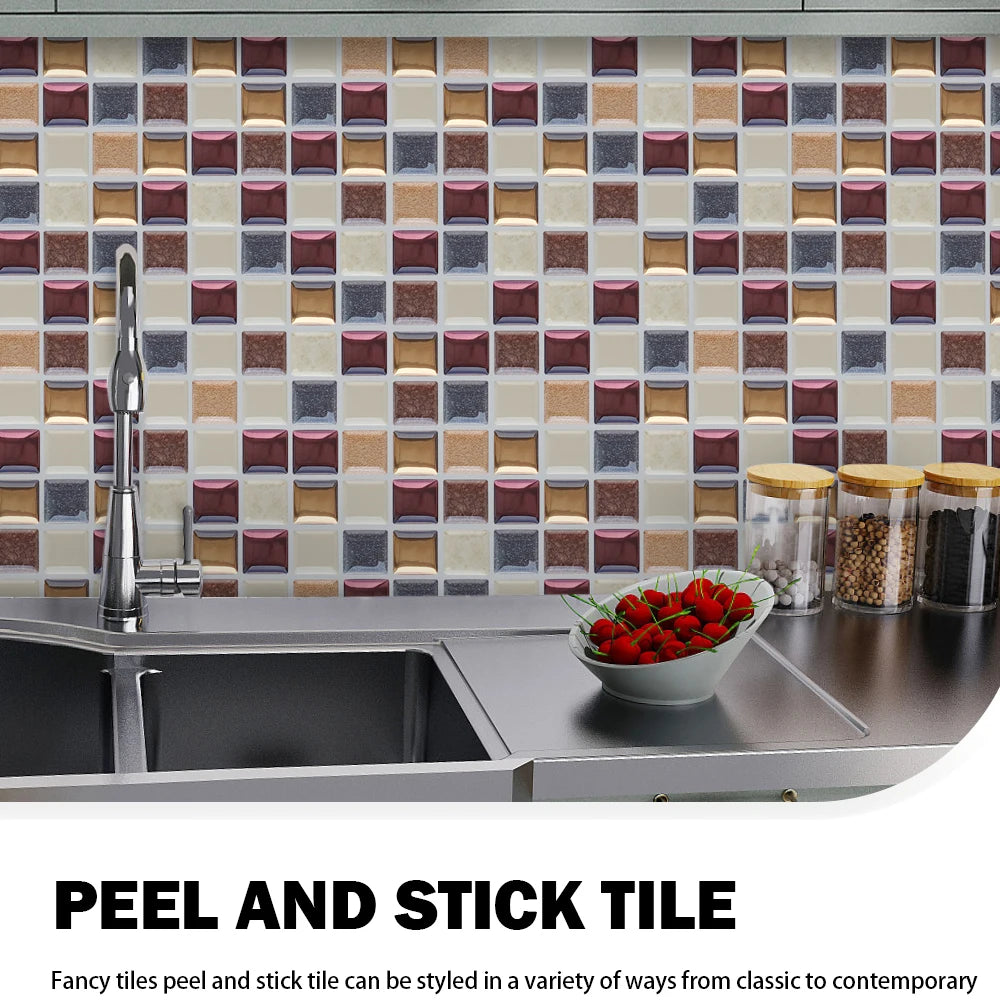 Self Adhesive Kitchen Waterproof Vinyl Mosaic Peel and Stick backsplash Wall Sticker Tiles