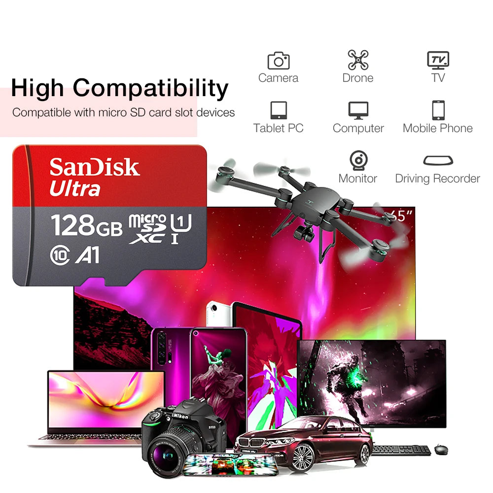 SanDisk Micro tf Card 128GB 64GB 32GB Up to 98MB/s Memory Card Class 10 Flash Card A1 TF Card memory card for smartphone