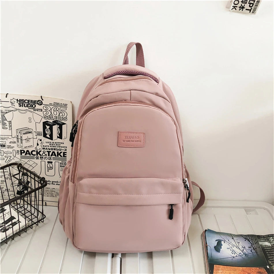 2024 New Solid Color Fashion Lady High Capacity Waterproof College Backpack Trendy Girls Laptop School Bags Girl Travel Book Bag