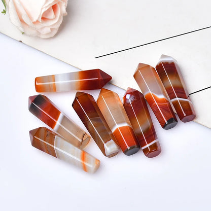 1PC Natural Carnelian Hexagonal Column Sardonyx Crystal Point Red Agate Meditation Healing Stone Tower Mineral Home Decoration