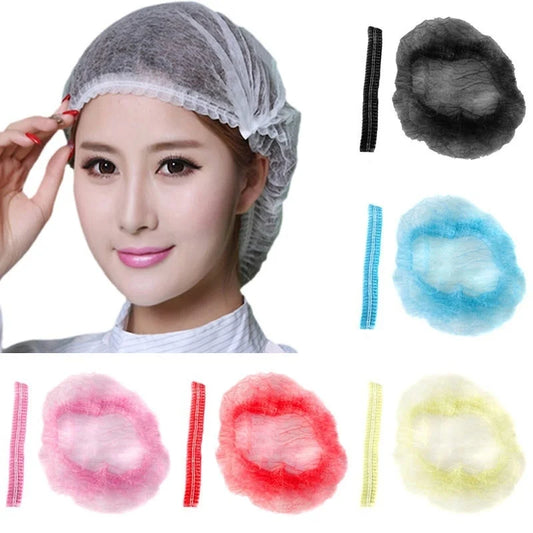 100 PCS Disposable Microblading Non Woven Fabric Makeup Hair Net Cap Sterile Hat Chef Catering Dust Strip Bathroom Supplies