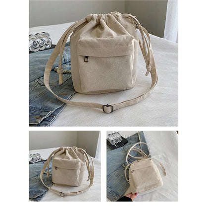 2024 New Women Bag Middle Shoulder Bag Korean Style Drawstring Bucket Bag Casual Light Youth Crossbody Bag Whole Sale