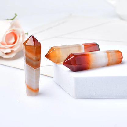 1PC Natural Carnelian Hexagonal Column Sardonyx Crystal Point Red Agate Meditation Healing Stone Tower Mineral Home Decoration