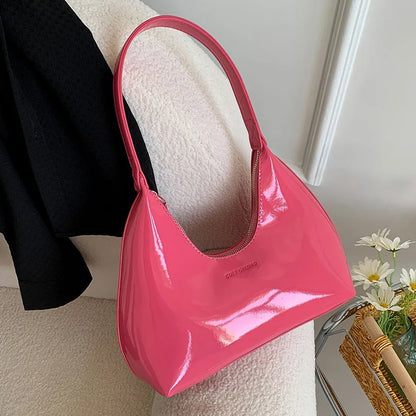 Leisure Sense Glossy 2024 Oceanic Early Spring New Patent Leather Fashion Light Luxury Shoulder Handheld Armpit Women's Bag