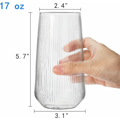 1pc 500ml Vertical Stripe Glass Cup Transparent Coffee Mug Restaurant Fruit Tea Cup Juice Glasses for Kitchen Supplies Drinkware