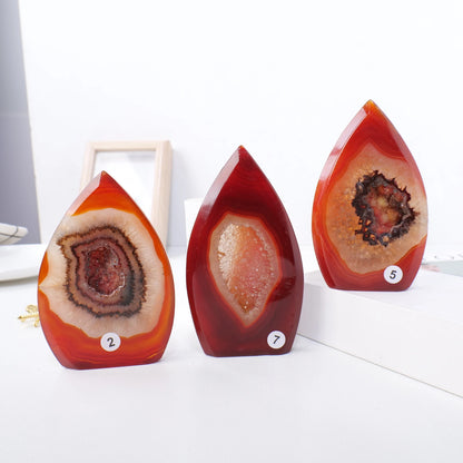 1pc Natural Stone Sculpture Red Agate Flame Shape Crafts Carnelian Crystal Carving Energy Gem Home Ornament