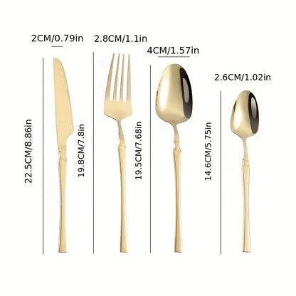 4pcs Cutlery Set Gold Dinnerware Stainless Steel Silverware Knife Fork Spoon Tableware Flatware Set Kitchen Accessories