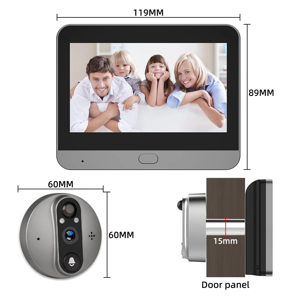 3MP Smart Life Tuya 1080P WiFi Door Bell Eye Peephole Camera 5000mAh Battery PIR Motion Detector IR Alexa Google Digital Viewer