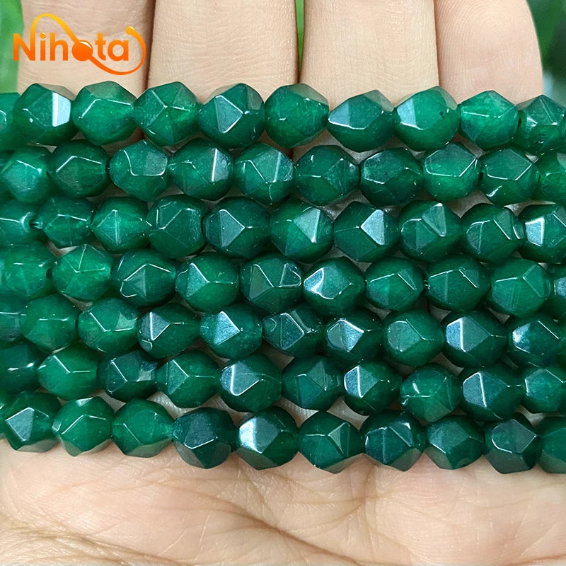 Natural Dark Green Chalcedony Beads Faceted Loose Stone Beads DIY Bracelet Necklace Accessories for Making Jewelry 15" 8mm