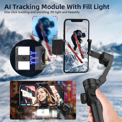 3-Axis Gimbal Foldable Mobile Phone Stabilizer with Selfie Stick for Smartphone Anti-shake Gimbal with Extension Rod for Vlog