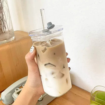 Square Coffee Glass Cup With Lid and Straw Transparent glasses Milk Tea Juice Cups ice Mug For  Drinkware