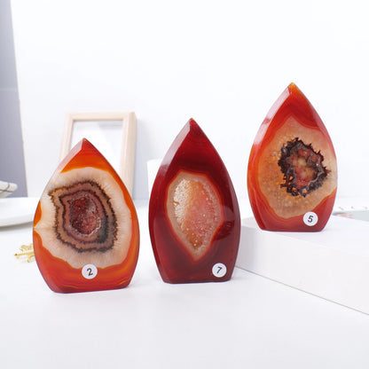 1pc Natural Stone Sculpture Red Agate Flame Shape Crafts Carnelian Crystal Carving Energy Gem Home Ornament