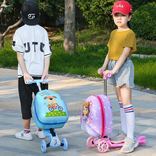 New cute skateboard suitcase scooter children's trolley luggage box 16 " boys and girls lovely carry-on bag student travel case