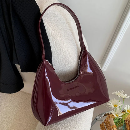 Leisure Sense Glossy 2024 Oceanic Early Spring New Patent Leather Fashion Light Luxury Shoulder Handheld Armpit Women's Bag