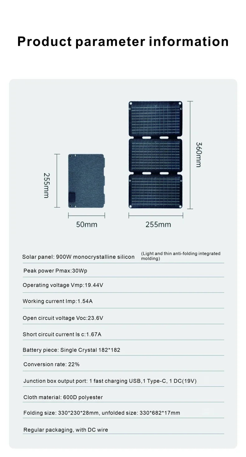 900W Folding -Solar Panel Portable Bag USB Output Solar Charger Outdoor Power Business Trip Hiking Camping Phone Power Generator