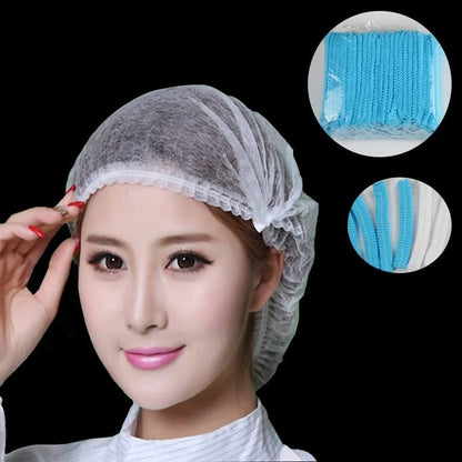 100 PCS Disposable Microblading Non Woven Fabric Makeup Hair Net Cap Sterile Hat Chef Catering Dust Strip Bathroom Supplies