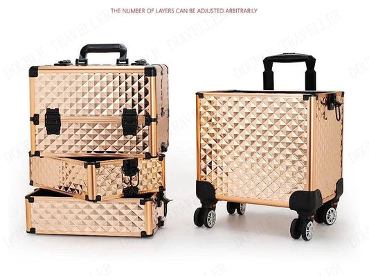 Multi-functional New Trolley cosmetic bag,rolling luggage Makeup Toolbox case Cosmetic Bags on Wheel,Nail tattoo trolley box bag - MarvelouStore