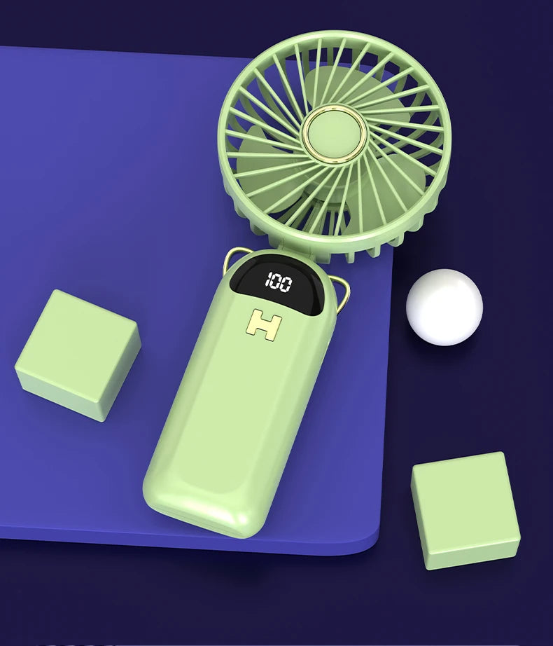 4000mAh Handheld Mini Fan Foldable Portable Neck Hanging Fans 5 Speed USB Rechargeable Fan with Phone Stand and Display Screen