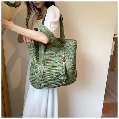 Elegant Ladies Straw Woven Handbag Women Holiday Beach Commute Casual Tote Top-Handle Bags Fashion Retro Shoulder Bags 2024