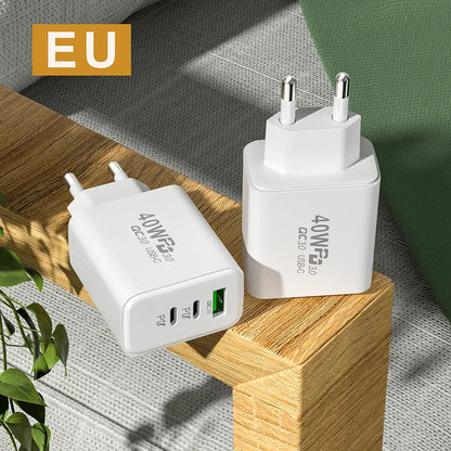 USB C Charger 40W Mobile Phone Type-C PD Fast Charging High Speed Quick Charge 3.0 Wall Charger Multiple Ports for iPhone Xiaomi