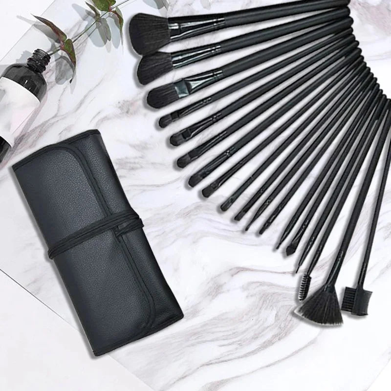 24 Pcs Female Professional Makeup Sets Cosmetics Brushes With Leather Bag Lip Brush Eye Shadow Brush Makeup Tools