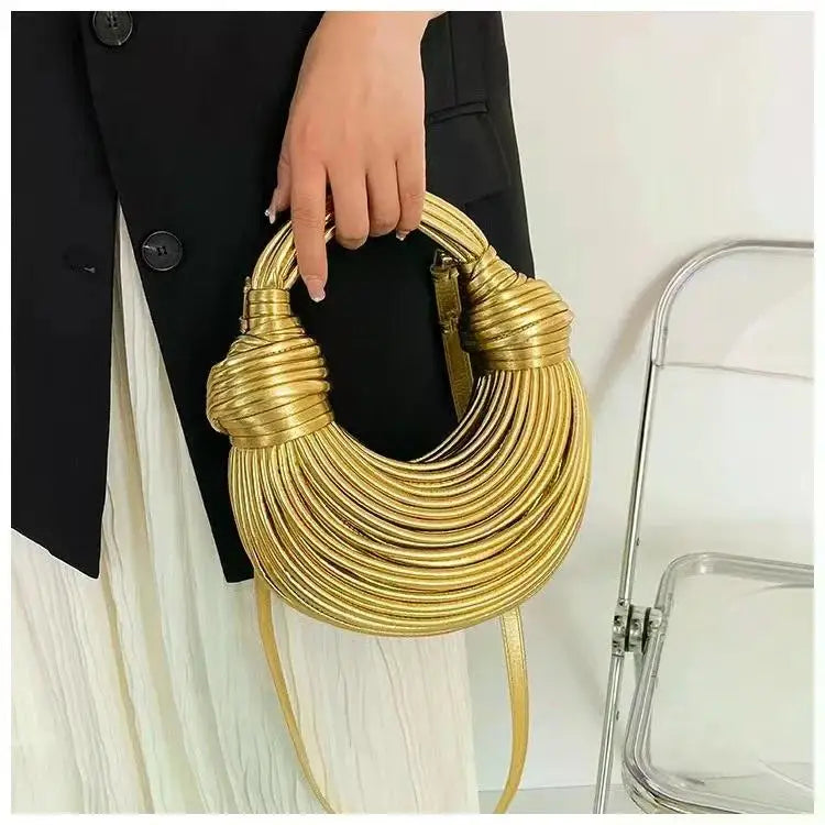 Handbags for Women 2024 New Gold Luxury Designer Brand Handwoven Noodle Bags Rope Knotted Pulled Hobo Silver Evening Clutch Chic