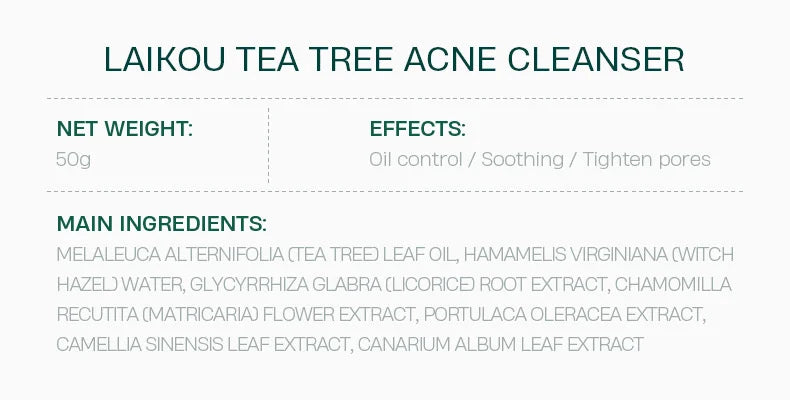 LAIKOU Tea Tree Anti-Acne Skin Care Set Acne Treatment Oil-Control Moisturizing Cleanser&Cream&Serum&Mud Mask Whiten Skin Care