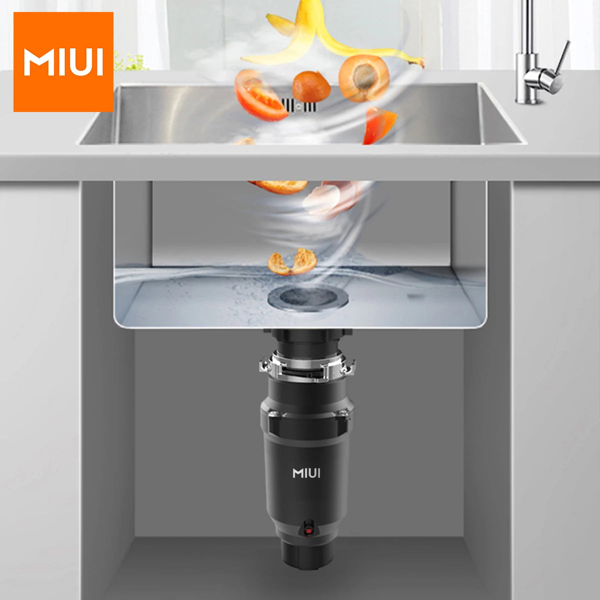 MIUI Continuous Feed Garbage Disposal with Sound Reduction,1/2 HP Food Waste Disposer with Stainless Steel Grinding System