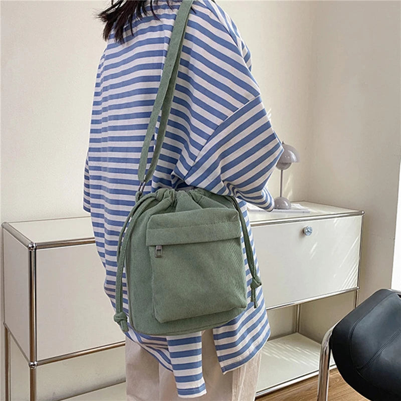 2024 New Women Bag Middle Shoulder Bag Korean Style Drawstring Bucket Bag Casual Light Youth Crossbody Bag Whole Sale