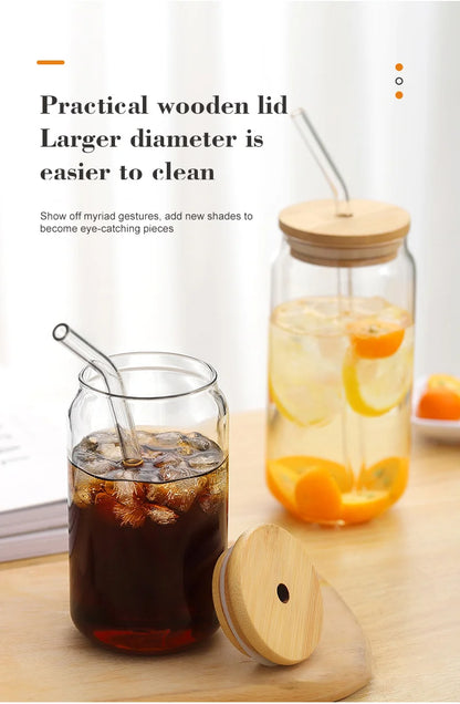 550ml/400ml Glass Cup With Lid and Straw Transparent Bubble Tea Cup Juice Glass Beer Can Milk Mocha Cups Breakfast Mug Drinkware