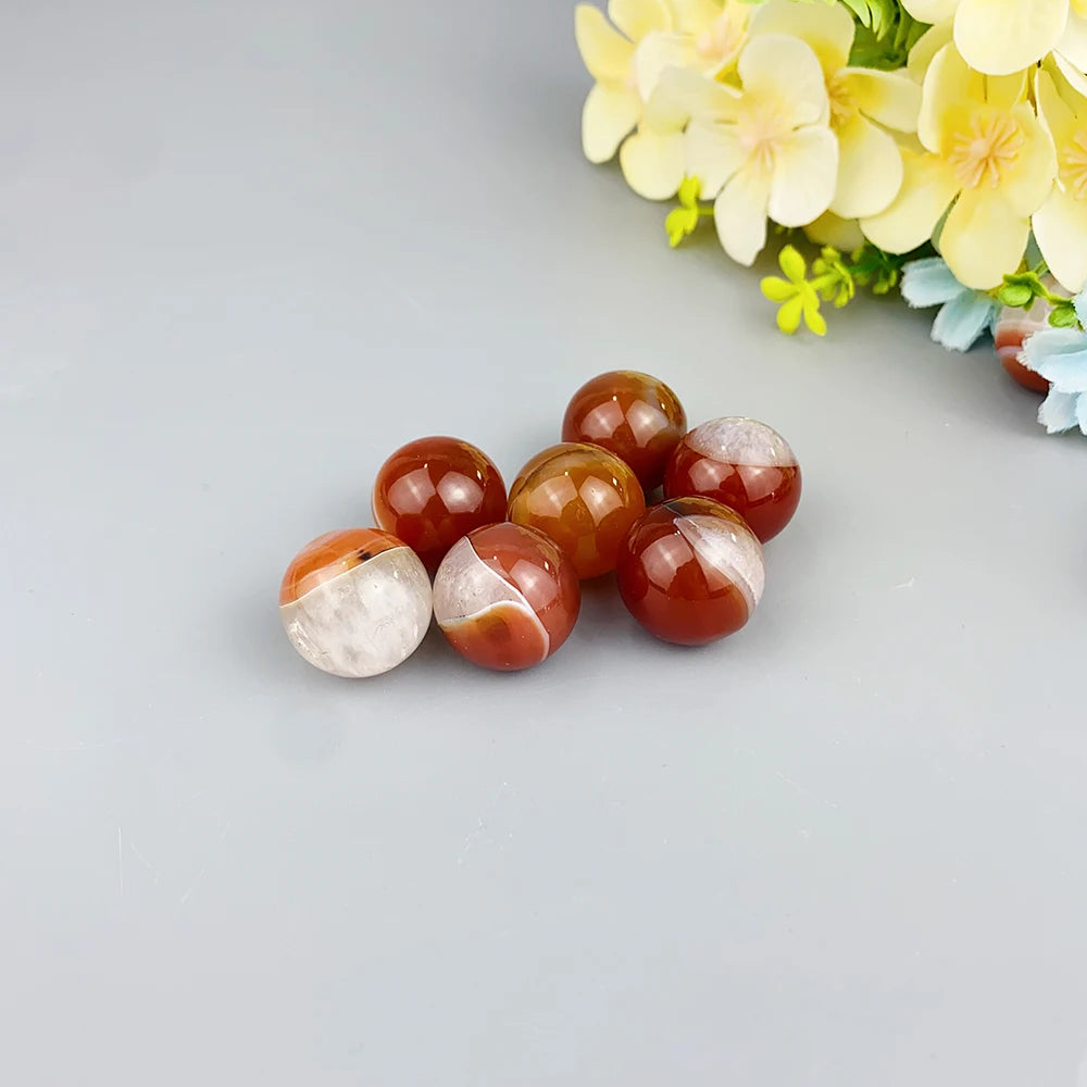 20mm Natural Crystal Carnelian And Clear Quartz Sphere Red Agate Stone Healing Reiki Ball Ornament Home Decoration DIY Gifts