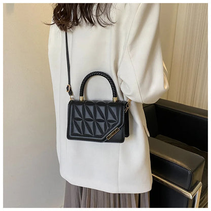 2024 New Fashion Shoulder Bag Plaid PU Leather Ladies Square Handbags Brand Designer Small Black Crossbody Bags for Women