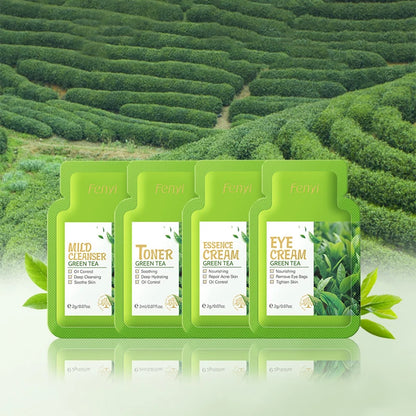 4pcs Green Tea Skin Care Sets Trial Pack Korean Cosmetics Acne Treatment Face Cream Eye Cream Face Care Set For Women Sakura Kit